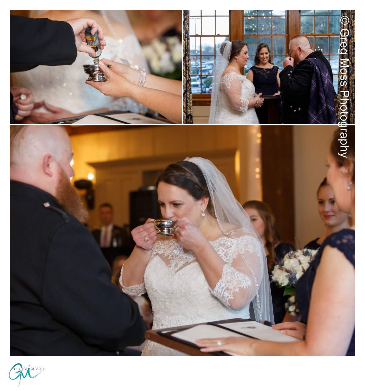 Bride and groom drinking Jameson in special chalice during ceremony