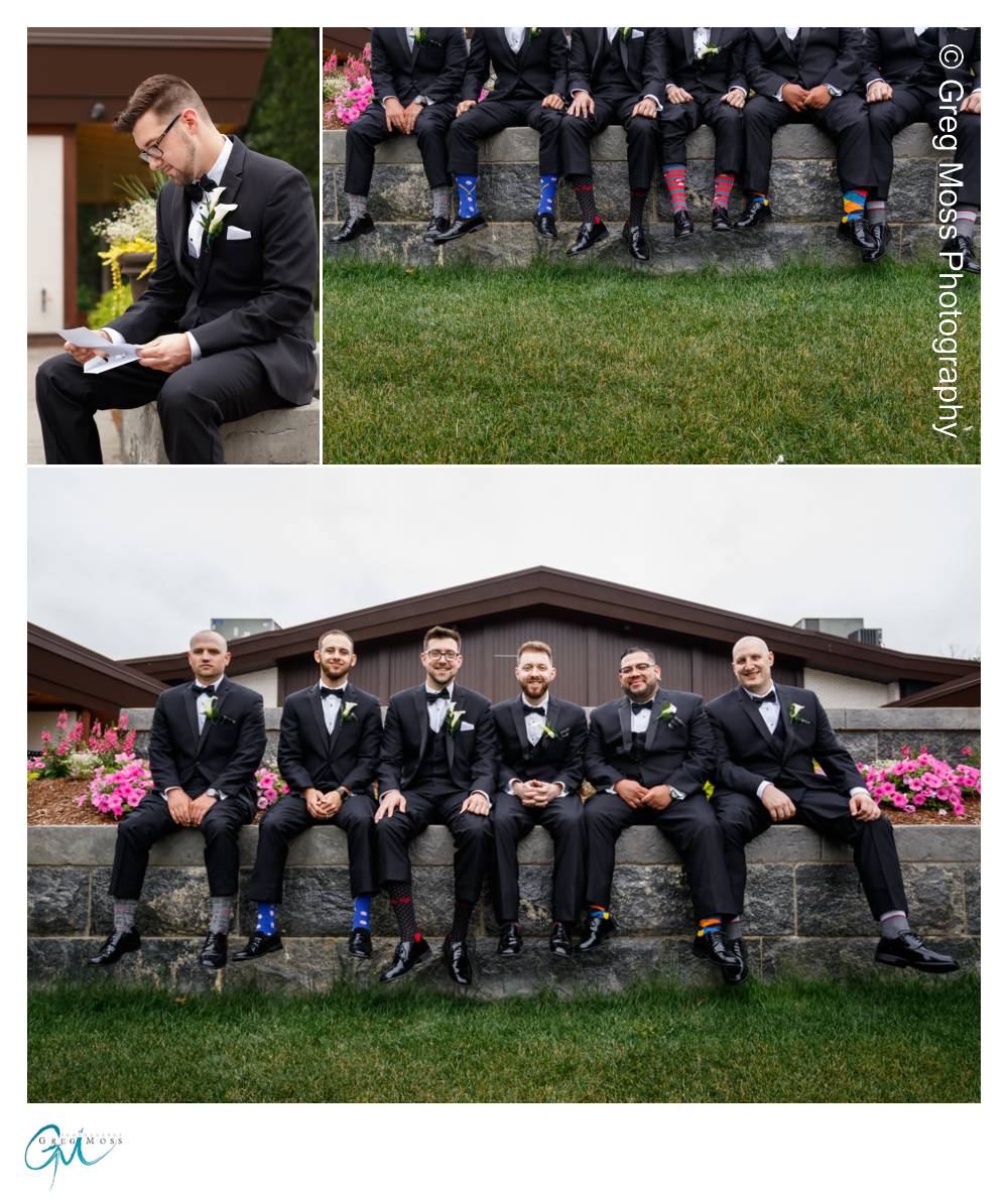 Groom reading letter from bride, Groom and groomsmen photos, Grooms interesting sock photo