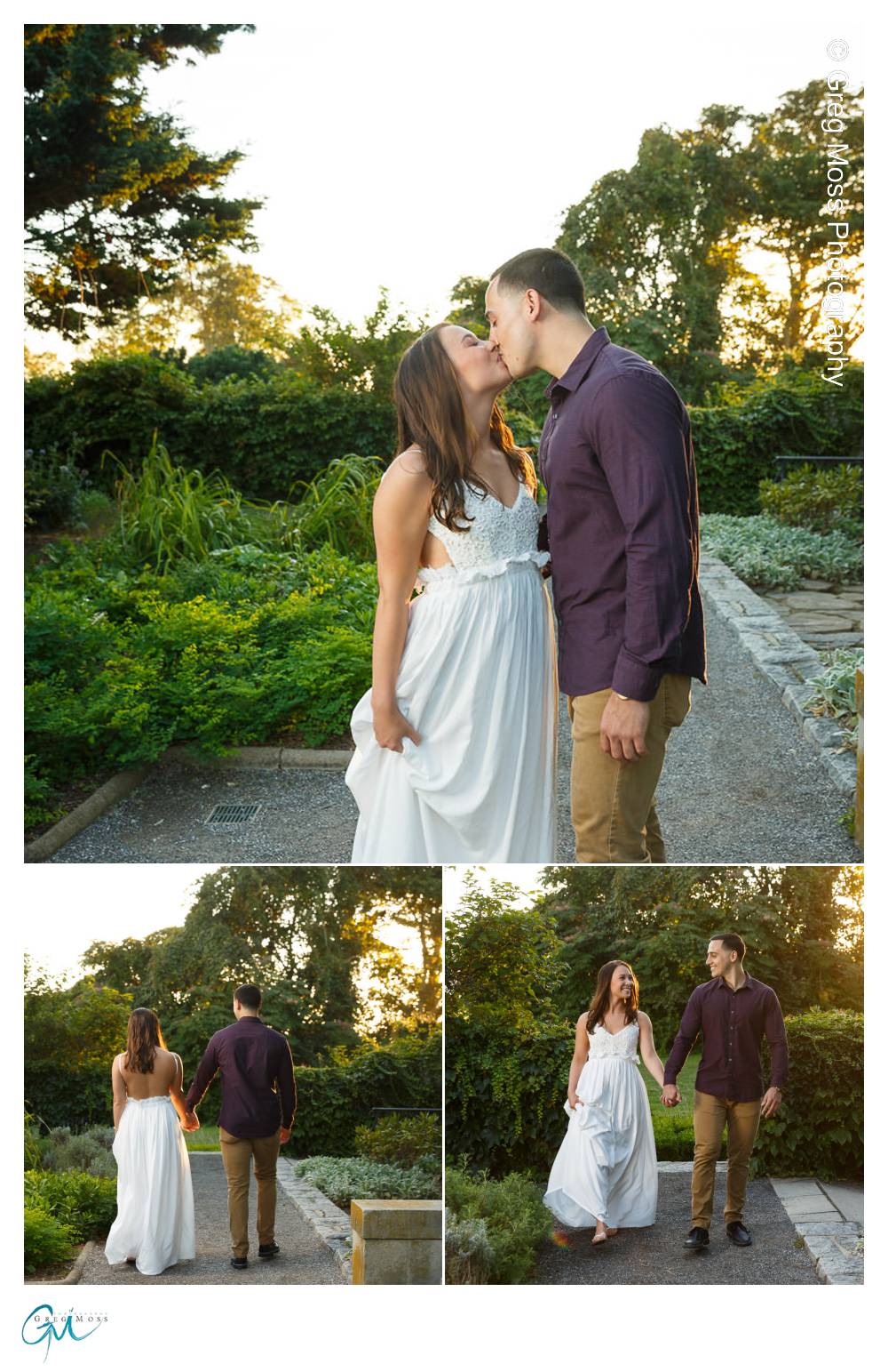 couple walking in garden and holding hands