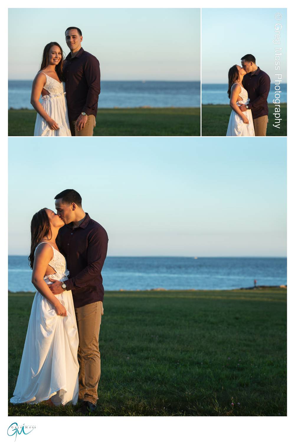 Engaged couple at sunset with Atlantic ocean in the background