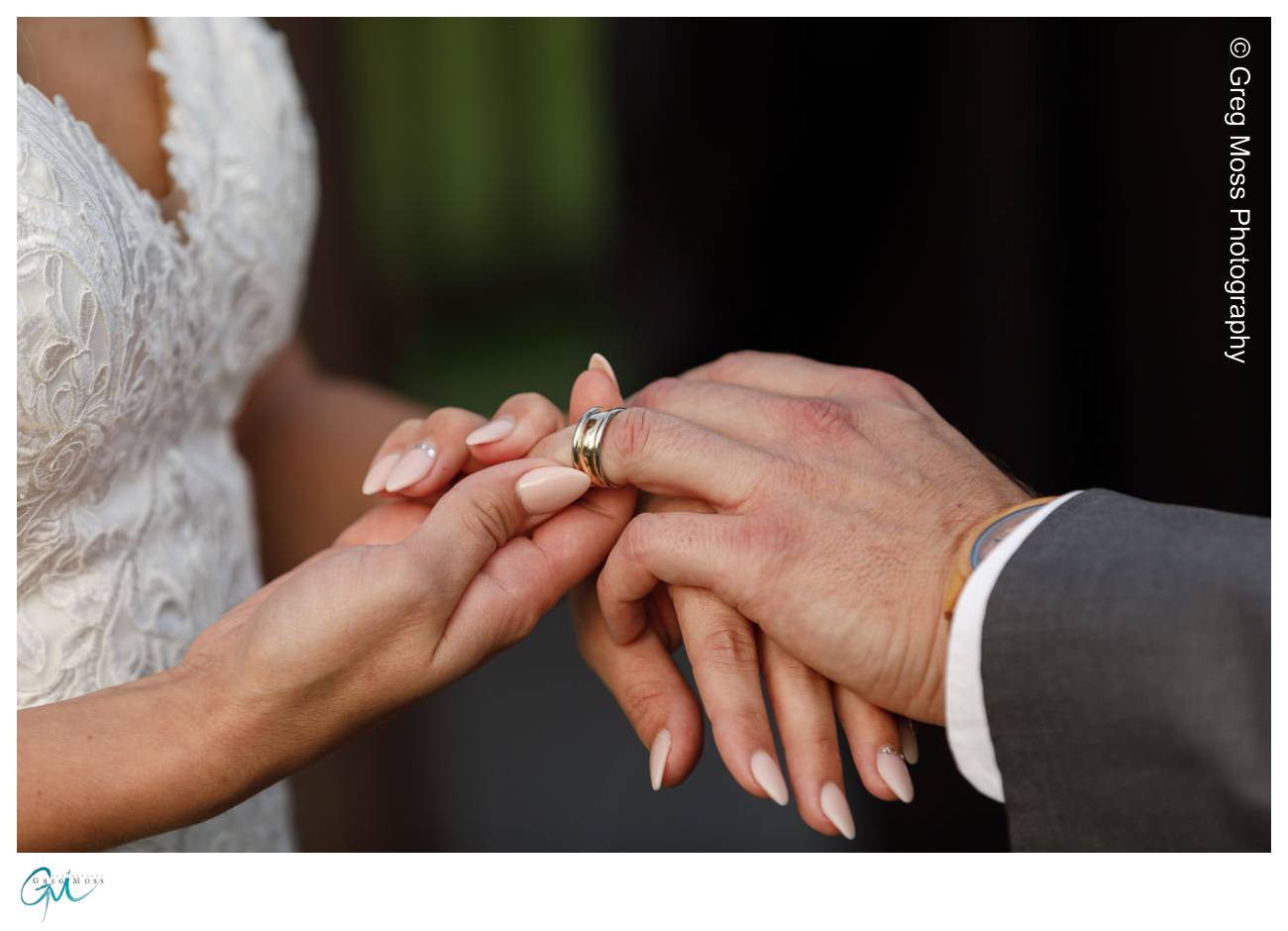 Bride sliding ring on Groom's finger