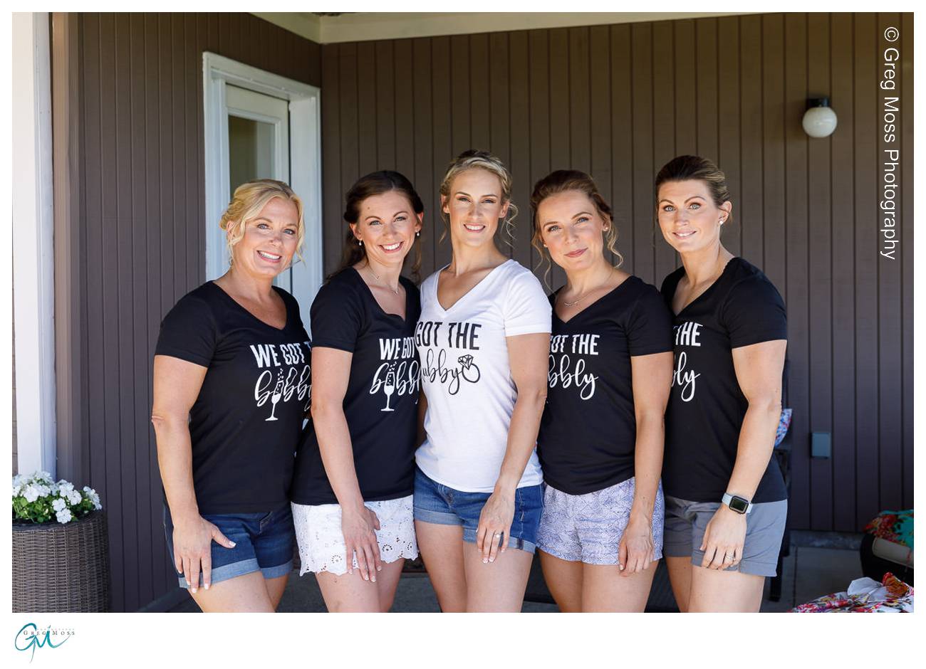 Bride and Bridesmaids in matching t shirts