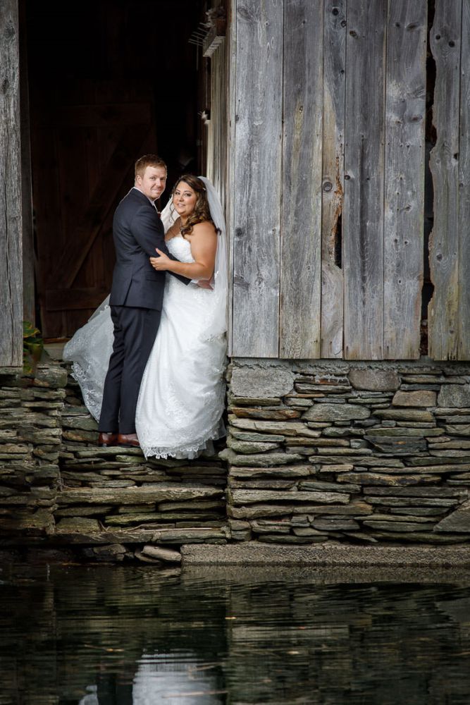 Wrights Mill Farm Wedding-14 Bride and Groom by water in old farm house at Wrights Mill Farm