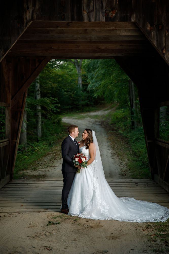 Wrights Mill Farm Wedding-19 Bride and groom under covered bridge at Wrights Mill Farm