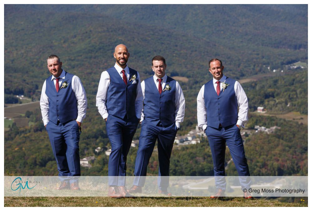 Jiminy Peak Wedding-6 Groom and groomsmen at summit of Jiminy peak
