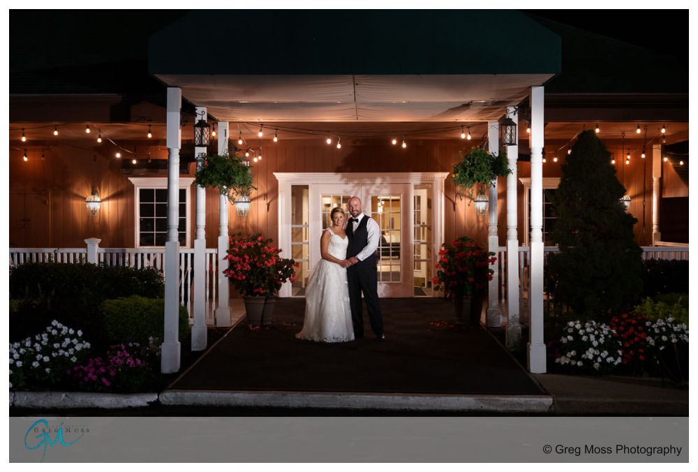 Log Cabin Holyoke Weddings-23 Bride and groom in front of the Log Cabin Holyoke at night