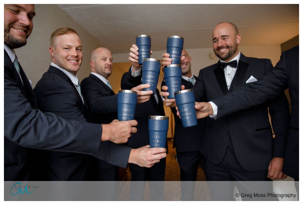 Log Cabin Holyoke Weddings-4 Groom and Groomsmen with yeti mugs