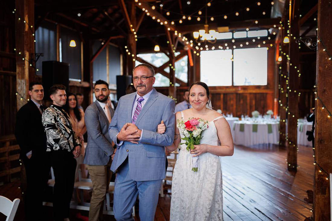 Red Barn Wedding Photography-10 Father and bride walking down the aisle.