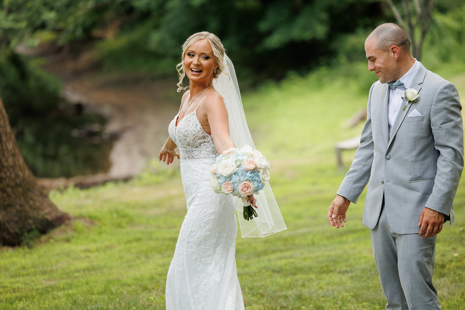 Wedding couple First look photo at the Riverview in Ct